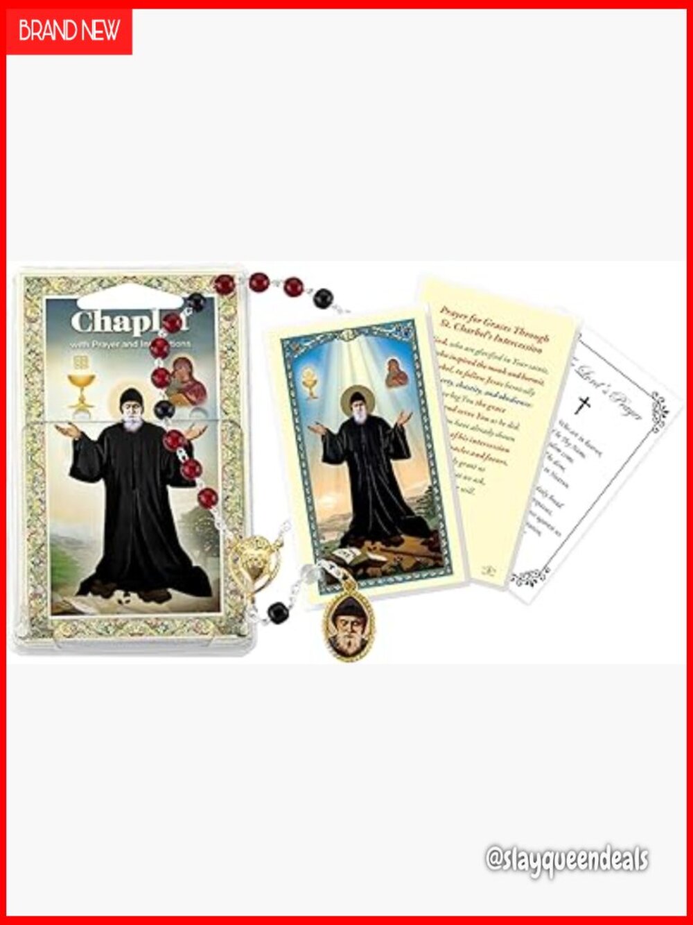 Saint Charbel Rosary Chaplet Set with Prayer Cards